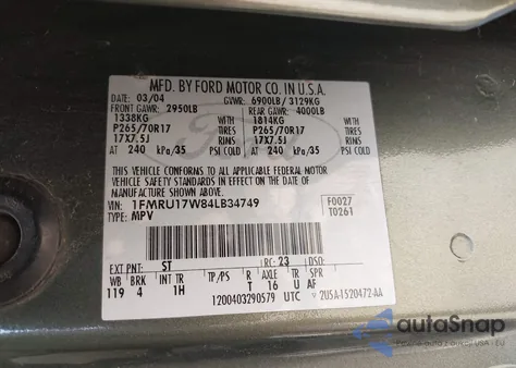 2004 Ford Expedition Eddie Bauer from USA, damaged, VIN 1FMRU17W84LB34749